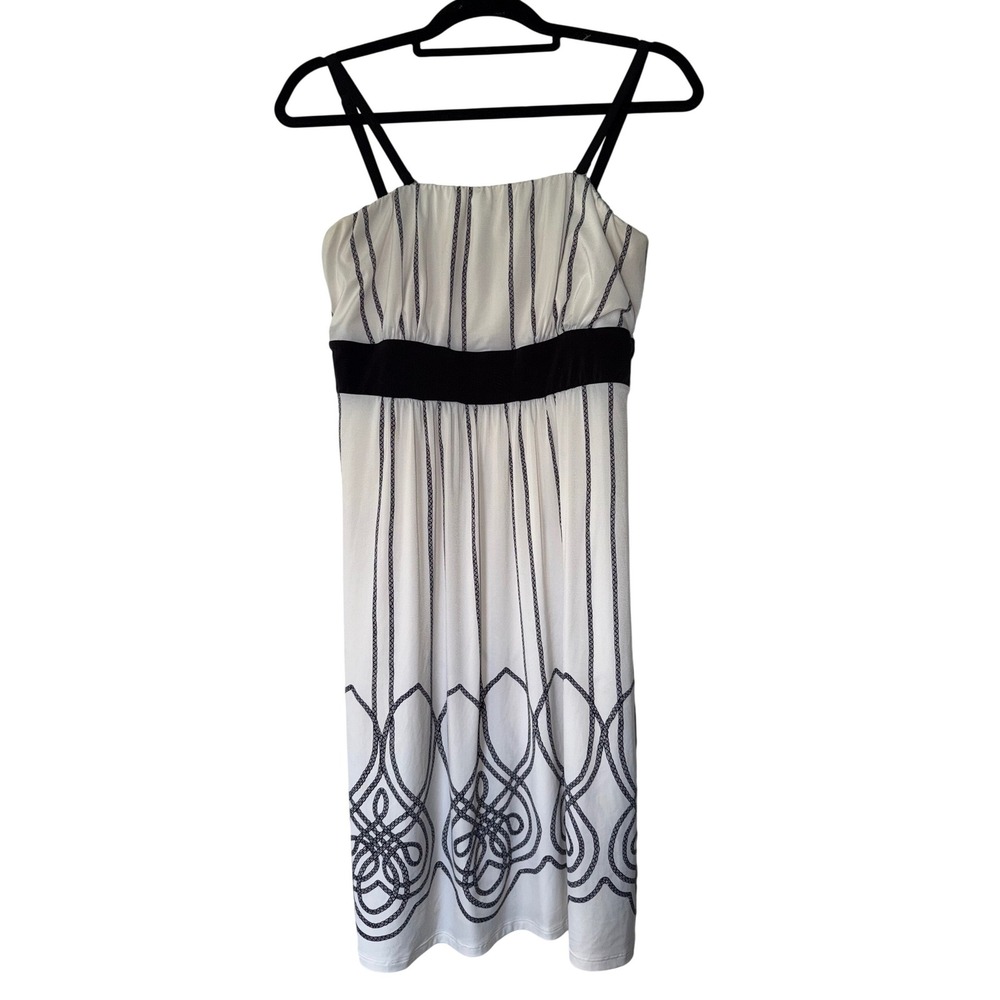 Soma Intimates Womens Medium White Black Rope Print Empire Waist dress
